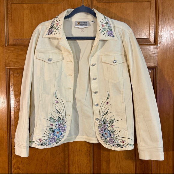 Christine Alexander Cream Button Jacket W/Rhinestones/Swarovski Crystals Med-EUC - Picture 1 of 11